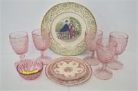 Vintage Pink Glass & Plates