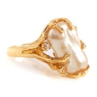 14KT YELLOW GOLD PEARL DINNER RING