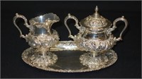 STIEFF STERLING REPOUSSE CREAMER AND SUGAR SET (3