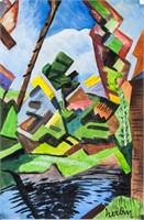 Auguste Herbin French Cubist Tempera on Paper