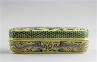 Rare Chinese Wucai Porcelain Brush Box & Cover