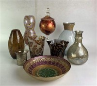 Assortment of Glass Vases, Bowl & Lidded Jar