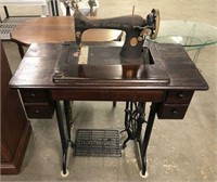 Singer Treadle Base Sewing Machine in Cabinet