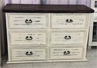 Painted Rustic Wood Six Drawer Dresser