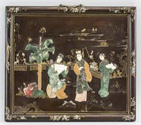 Chinese Hardstone Carved Court Scene Lacquer Panel