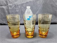 3 Amber Drinking Glasses