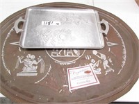 Brass Egyptian Tray and Hammered Aluminum Tray.
