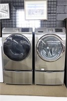 SAMSUNG FRONT LOAD WASHER & DRYER WITH STANDS -