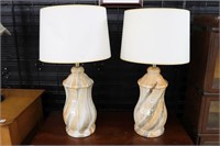 PAIR OF GLASS TABLE LAMPS 28"