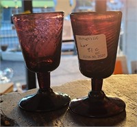 2 Antique Blown Flint Amethyst Glasses Goblets
