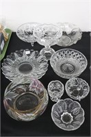 LARGE GROUP OF CUT GLASS DISHES ETC