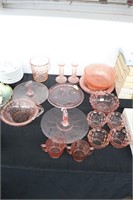 LARGE GROUP OF ASSORTED PINK DEPRESSION GLASSWARE