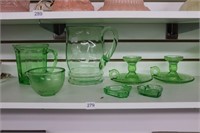 GROUP OF GREEN DEPRESSION GLASS  DISHES