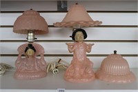 2 GLASS FIGURINE LAMPS 11" AND 12"