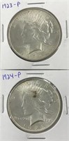 Lot of Two Peace Dollars - One in Exc. Condition.