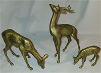 Set of 3 Brass Reindeer heavy brass