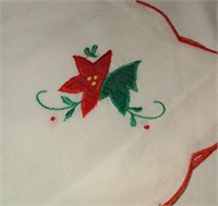 4 - White Linen Napkins with embroidered Poinsetta