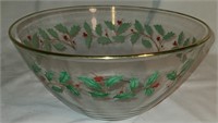 Holiday serving bowl 4" deep x 9" across Holly