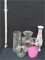 4 Glass & 1 Ceramic Vase
