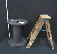 Wooden Step Ladder & Plastic Spool