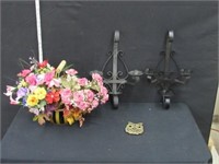 Metal Candle Sconces & Basket of Flowers