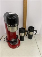 Kitchen Aid Coffee Pot & 2 Travel Mugs