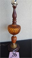 WOOD & AMBER GLASS 29" TABLE LAMP