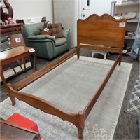 TWIN BED FRAME & RAILS WITH CARVED WOOD ACCENTS