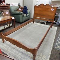 TWIN BED FRAME & RAILS WITH CARVED WOOD ACCENTS