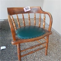 BARREL BACK WOOD CHAIR WITH LEATHER SEAT