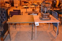 2 CARD TABLES- FOLDING CHAIR- HEATER