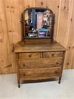 Restored Maple 4 Drawer Mirrored Dresser