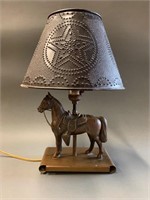 Early Bronzed Tin Type Horse Lamp