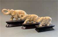 Set of 3 Early Ivory Elephant Carvings