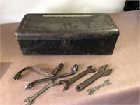 Antique Ford Tool Box and assorted old tools
