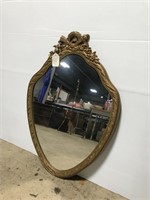Antique 1920s gilt wood shield frame wall mirror