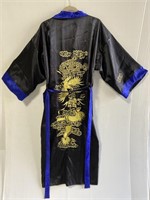 Silk dragon embroidered kimono robe - reversible