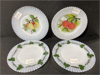 Lot of 4 vintage petalware painted glass plates
