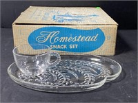Vintage Federal Glass homestead snack set