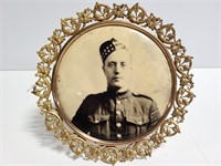 Antique military man photo in ornate frame