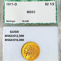 1911-D "STRNG D" $2.50 Gold Quarter Eagle PCI-MS63