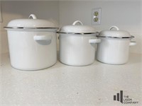 White Enameled Pots With White Plates