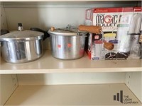 Contents of Shelf, Pressure Cooker, Popcorn Pot &