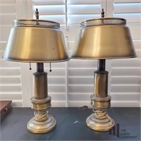 Two Brass Toned Duel Bulb Lamps