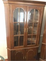 Cherry Colored Lighted Corner China Cabinet