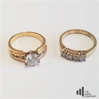 Two Vintage Gold Plated Fashion Rings CZ