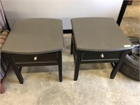 PAIR BLACK PAINTED 1-DRAWER END TABLES