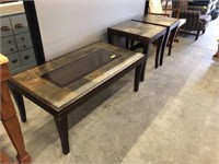 3 PC  TILE TOP COFFEE/END TABLES