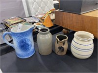 Blue stoneware pitcher, jar, vase, creamer.