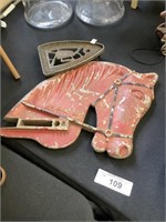 Cast iron horse plaque, iron trivet.